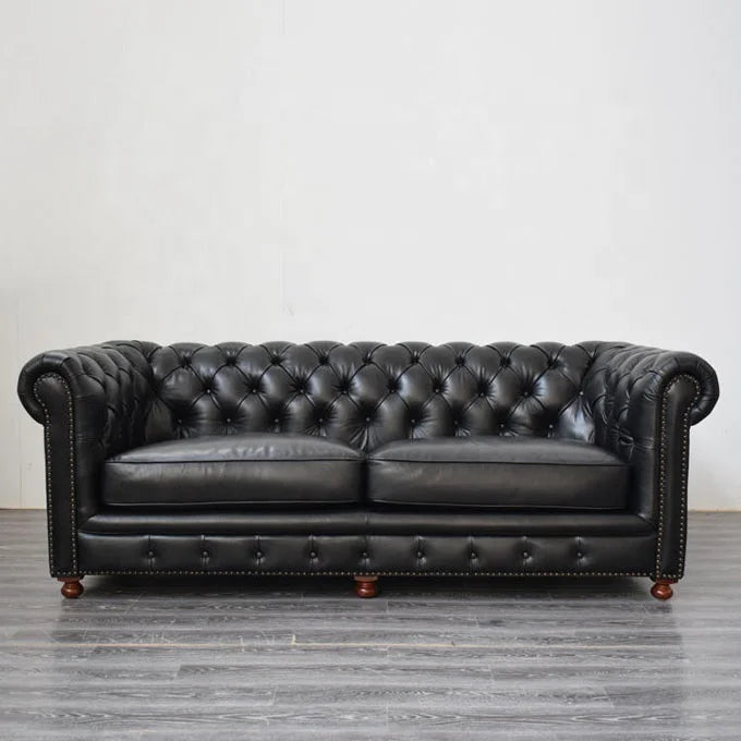 PU Leather Chesterfield Sofa Set 3 2 1 Seater With European Craftsmanship And Solid Wood Frame — Mustard Yellow | KIMLUD