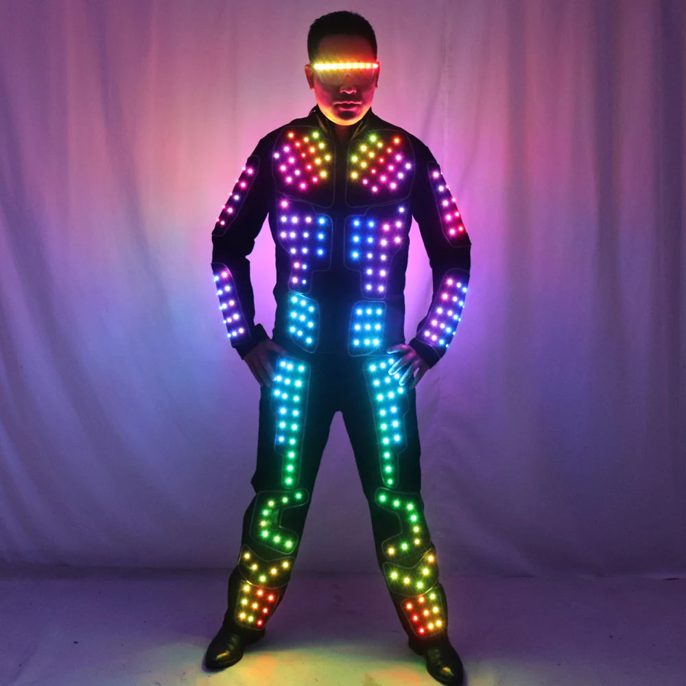 Full Color LED Robot Suit Stage Dance Costume Tron RGB Light up Stage Suit Outfit Jacket Coat