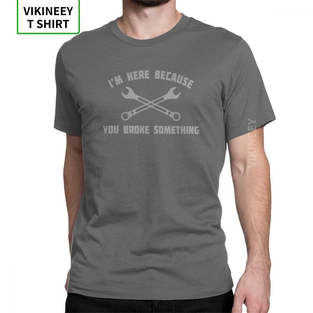 Men's T Shirt – Mechanic Car Print – Cotton Short Sleeve – Black | KIMLUD