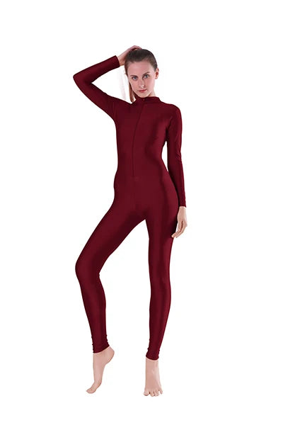 Unitard – Front Zip Mock Neck Long Sleeve – Nylon Elastane | KIMLUD