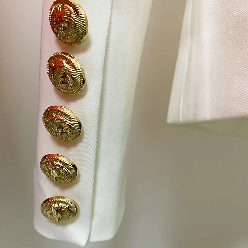 Pink Blazer Women TOP QUALITY Coat 2025 White Slim Blazer Jacket Female Double Breasted Metal Lion Buttons Women Blazers Tops