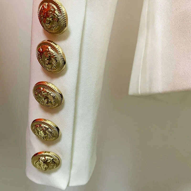 KIMLUD, Pink Blazer Women TOP QUALITY Coat 2025 White Slim Blazer Jacket Female Double Breasted Metal Lion Buttons Women Blazers Tops, KIMLUD Womens Clothes