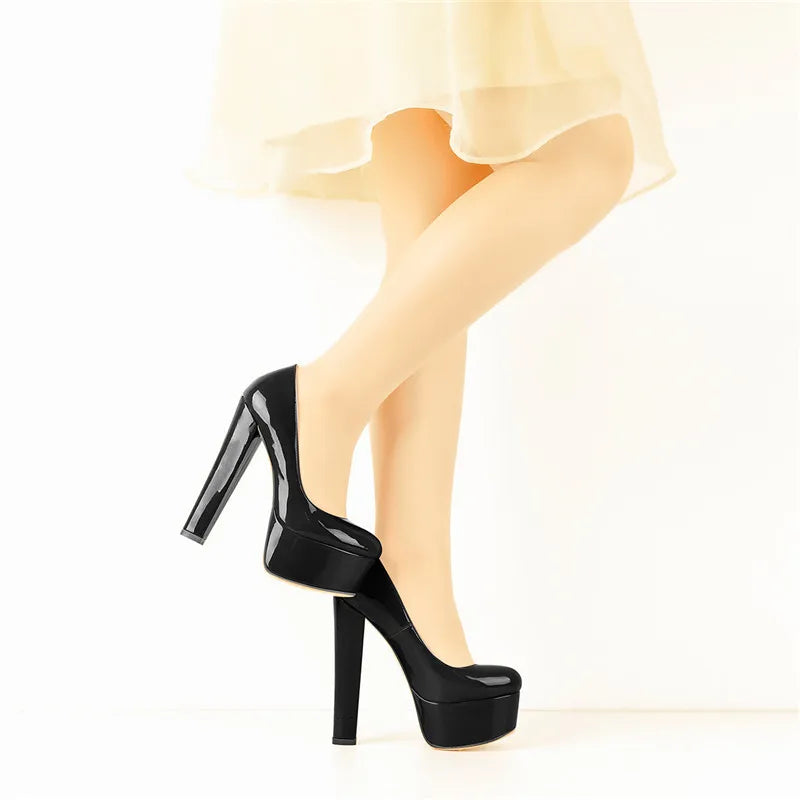 Pumps – Platform Round Toe High Heels Slip-On – PU | KIMLUD