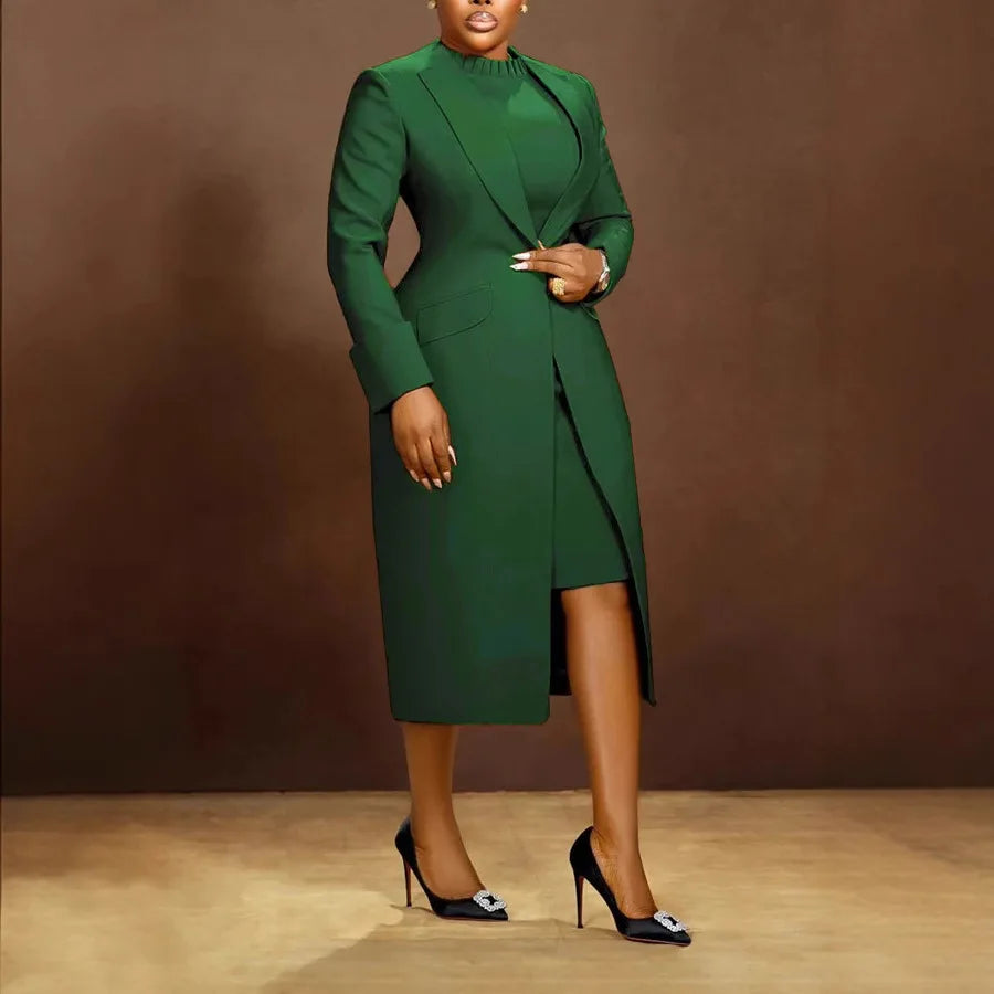 Elegant Two-Piece Set Lapel Dress And Blazer — Black | KIMLUD