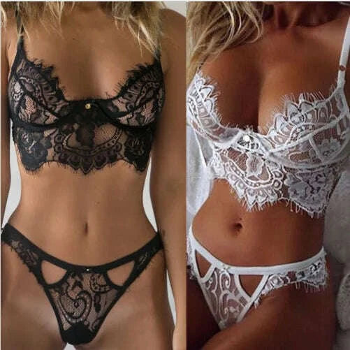 KIMLUD, Ladies Sexy Lace Underwear Set Transparent Hollow Bra Set Sexy Langerie Babydoll Ladies Bikini Panty Set Sexy Lingerie Set, KIMLUD Womens Clothes
