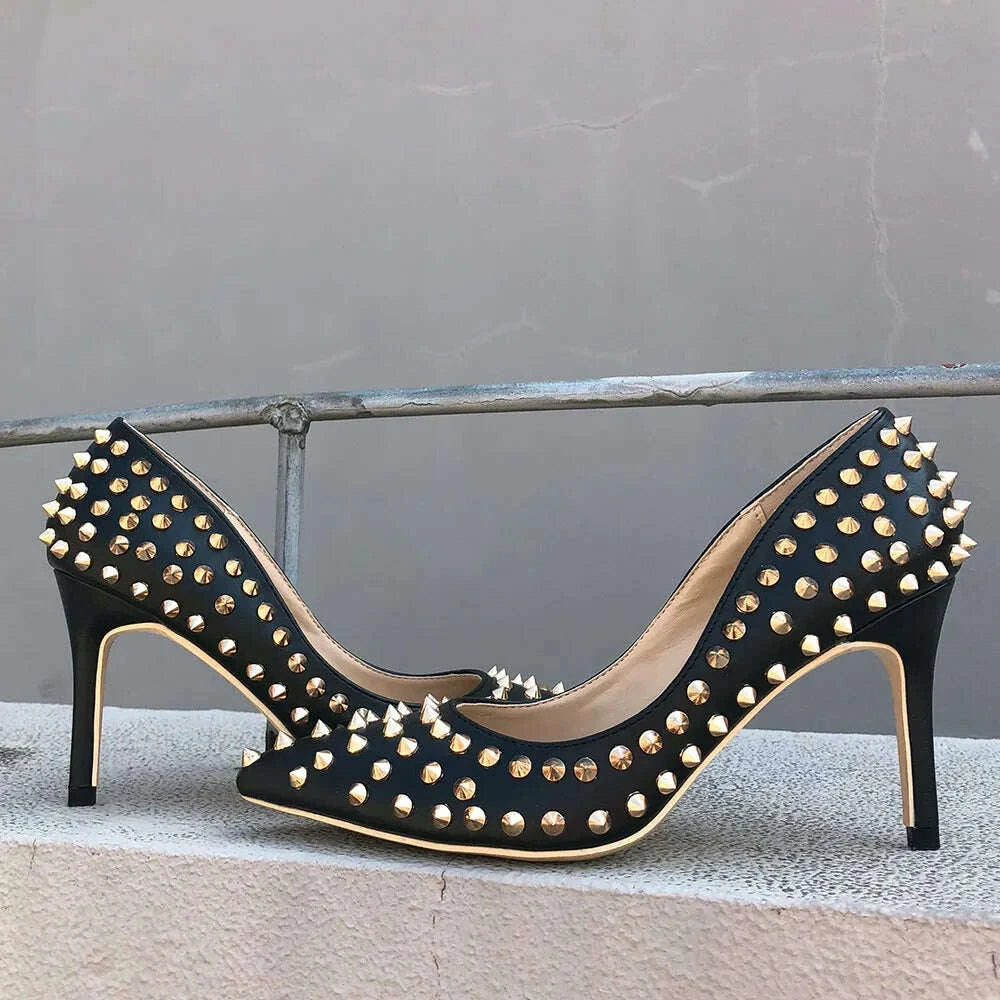 KIMLUD, Veowalk Silvet Gold Revits Women Sexy 12cm Pointed Toe High Heels Ladies Shallow Stiletto Pumps Shiny Wedding Party Dress Shoes, KIMLUD Womens Clothes