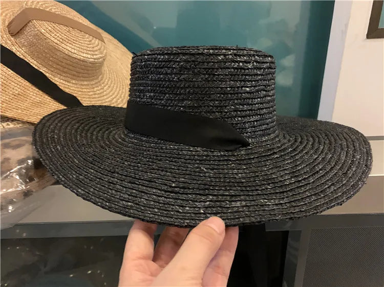 Straw Solid Fedora Hat Unisex Natural — Black | KIMLUD
