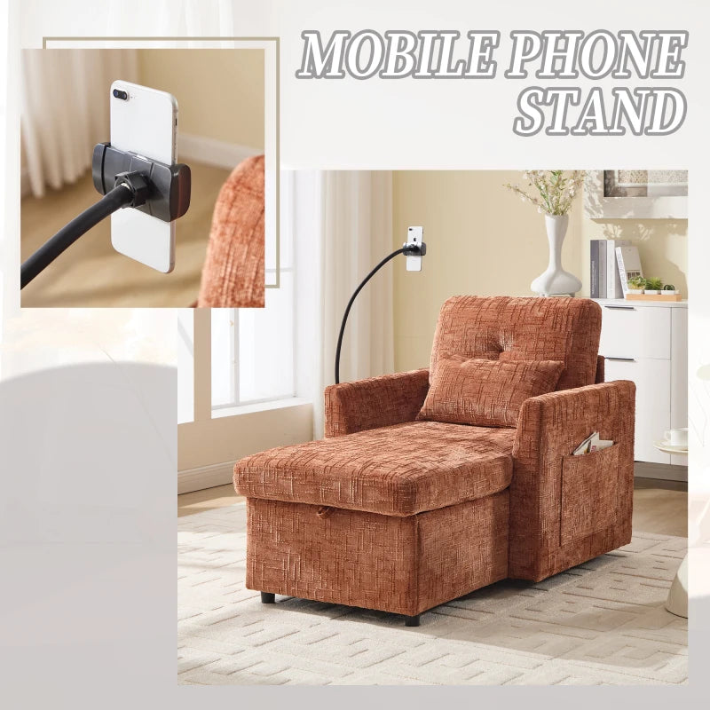 Chenille Sofa Recliner With Storage — Terracotta Orange | KIMLUD