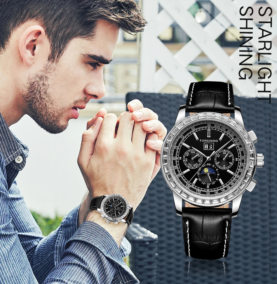 Rose Gold Stainless Steel Men's Wrist Watch Tourbillon Chronograph Leather Strap — Rose Gold | KIMLUD