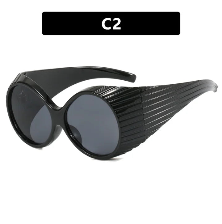 PC Thick Frame Round Sunglasses Solid — Black | KIMLUD