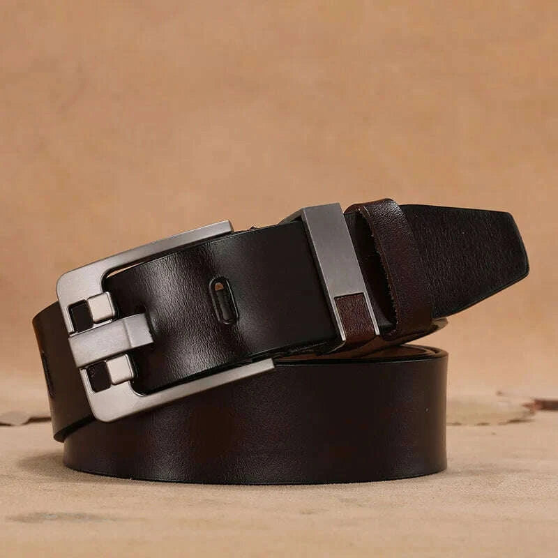 KIMLUD, Long Large Plus Size 130 140 150 160cm Vintage Alloy Pin Buckle Men Belt High Quality Cow Genuine Leather Luxury Strap Male Belt, KIMLUD Womens Clothes