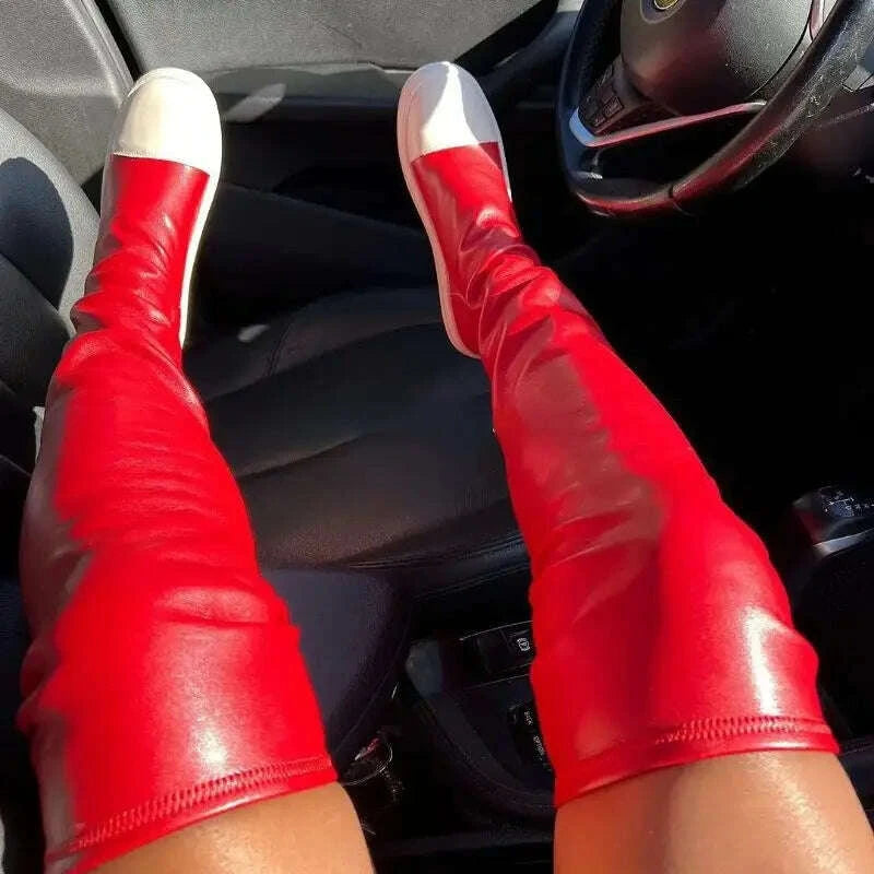 KIMLUD, Green/Orange 2025 Botas Largas Leather Over Knee High Flat Boots for Women, KIMLUD Womens Clothes