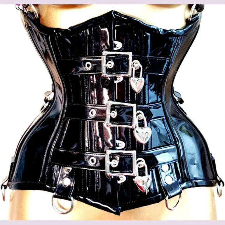 KIMLUD, Annzley Red And Black Leather Corset With Lock Underbust Korsett For Waist Slimming Men Corset Tight Lacing Corsette 24 Pieces, KIMLUD Womens Clothes