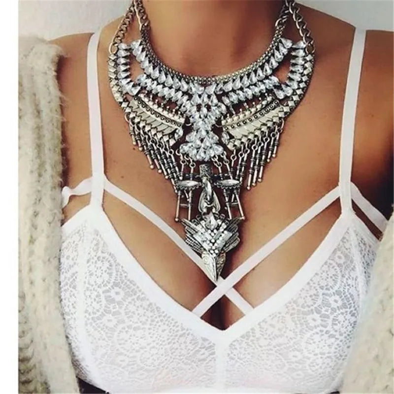 Choker Necklace – Multilayer Coin Collar – Rhinestone Tin Alloy | KIMLUD
