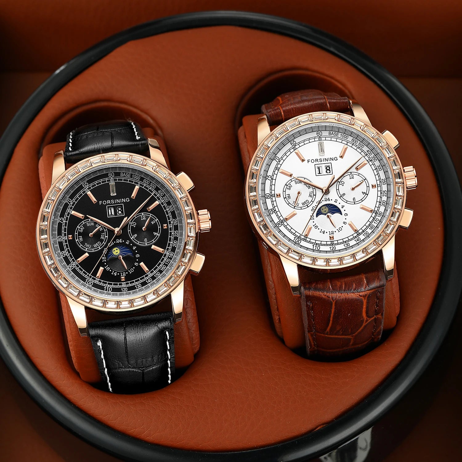 Rose Gold Stainless Steel Men's Wrist Watch Tourbillon Chronograph Leather Strap — Rose Gold | KIMLUD