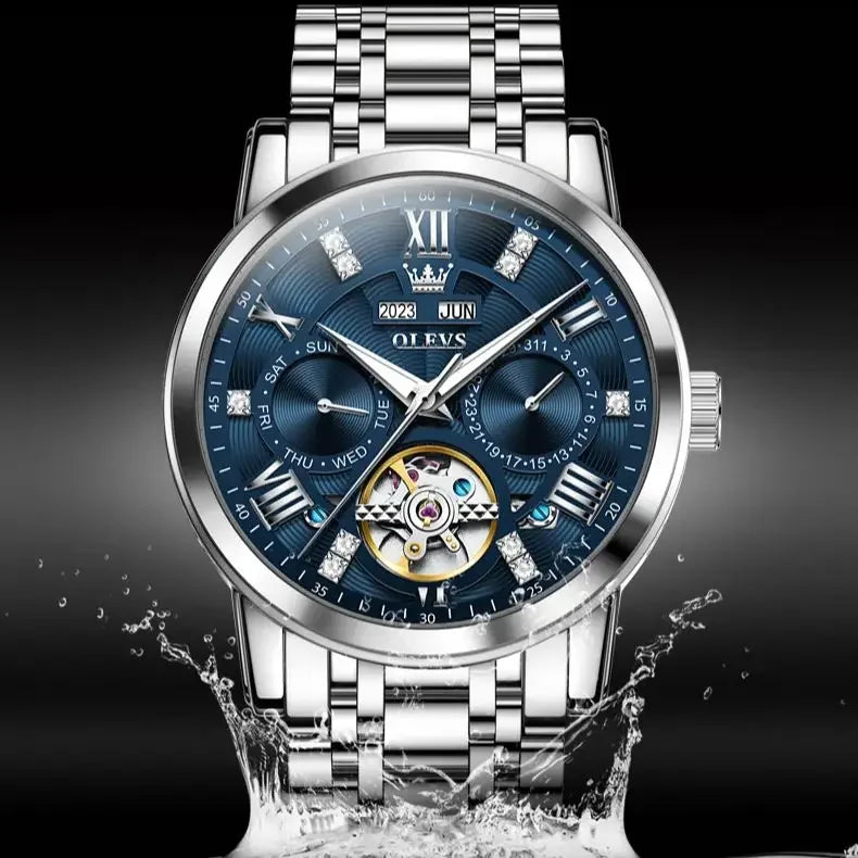 OLEVS 6701 Business Luminous Multifunction Hollow Out Full Automatic Watch for Men Stainless Steel Tourbillon Mechanical Watches