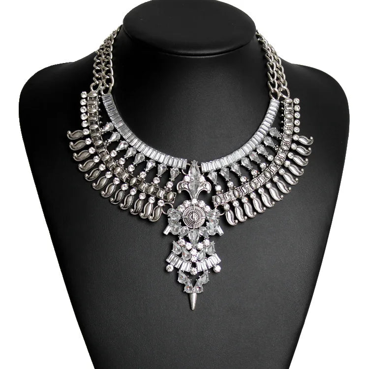 Choker Necklace – Multilayer Coin Collar – Rhinestone Tin Alloy | KIMLUD