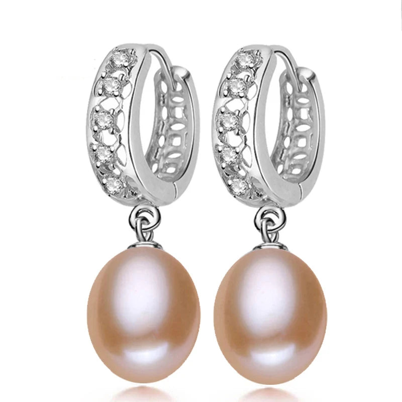 White Fine Pearl Earrings Natural Freshwater Pearl 925 Sterling Silver Pearl Hoop Earrings Jewelry For Woman Gift
