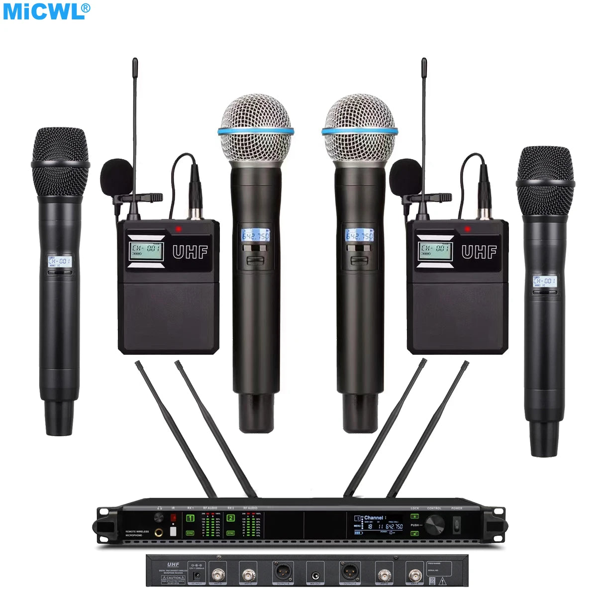 Original AD4D 200 Channel Wireless DJ Karaoke Microphone System Stage Live Music Performance Mixer AMP Beta58 KSM9 Headset Lapel