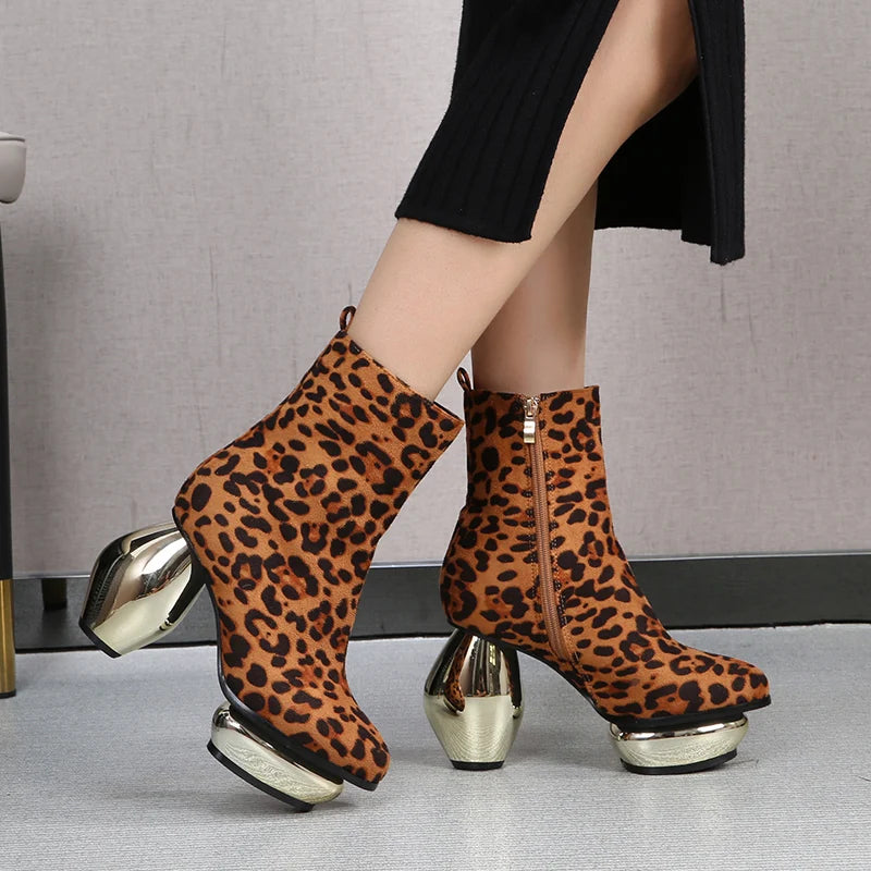 High Heel Boots Womens Shoes Heels Women Winter Cool Fashion New Autumn Winter Thick-heeled Silver Patent Leather Short Bling