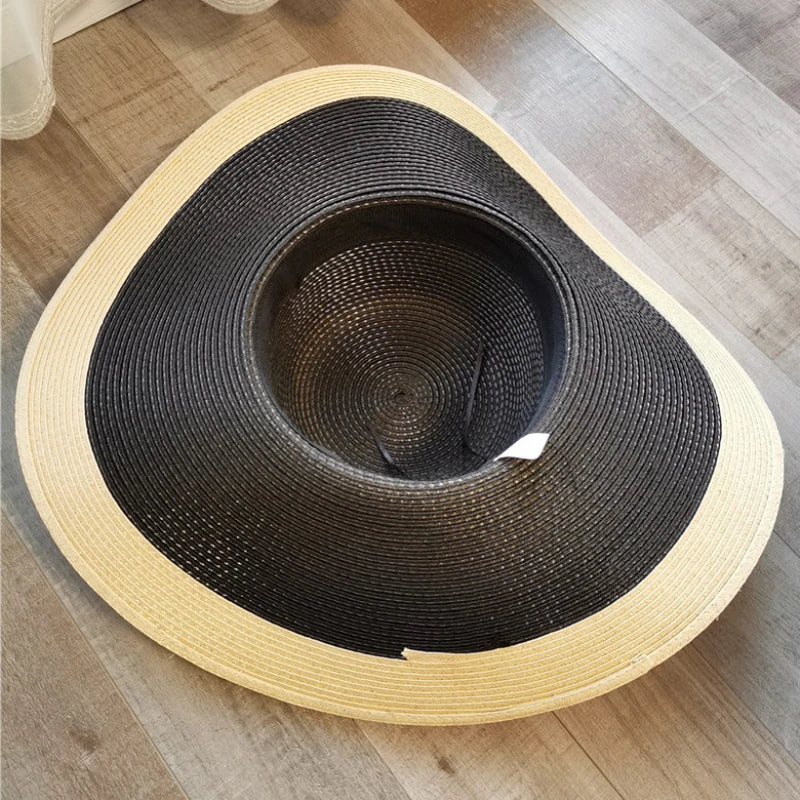 HT3547 Summer Hat Women Large Wide Brim Beach Hat Lady Patchwork Packable Straw Hat Female Fashion Anti-UV Beach Cap Panama Hat