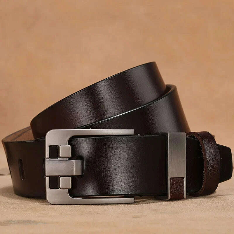 KIMLUD, Long Large Plus Size 130 140 150 160cm Vintage Alloy Pin Buckle Men Belt High Quality Cow Genuine Leather Luxury Strap Male Belt, KIMLUD Womens Clothes