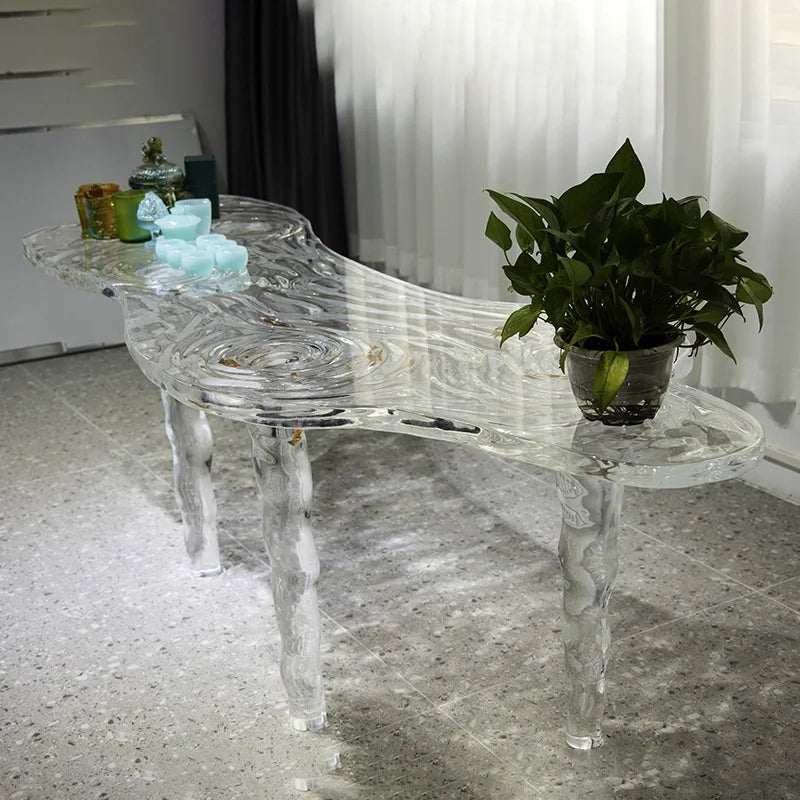 Epoxy Resin Dining Table Irregular Waterfall Edge — Clear | KIMLUD