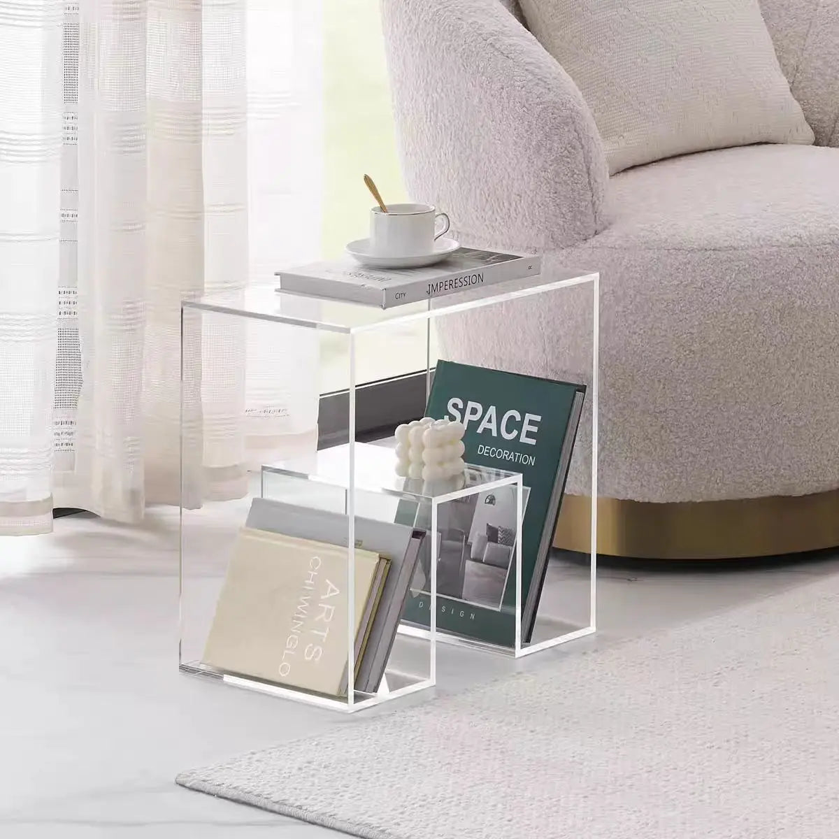 Acrylic Bedside Table With Storage — Orange | KIMLUD
