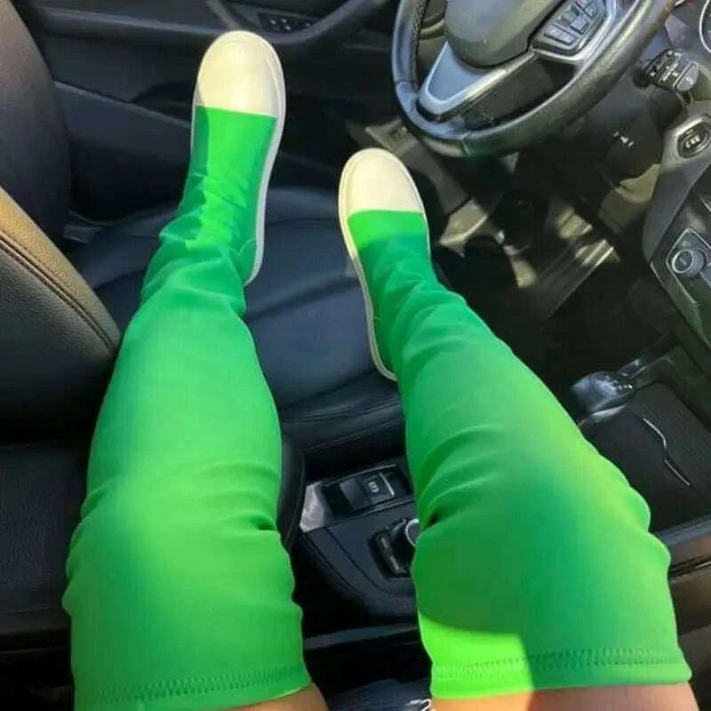 KIMLUD, Green/Orange 2025 Botas Largas Leather Over Knee High Flat Boots for Women, KIMLUD Womens Clothes