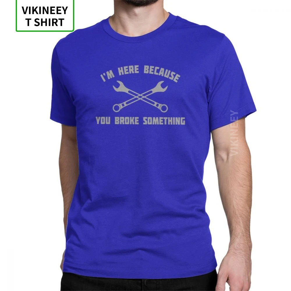 Men's T Shirt – Mechanic Car Print – Cotton Short Sleeve – Black | KIMLUD