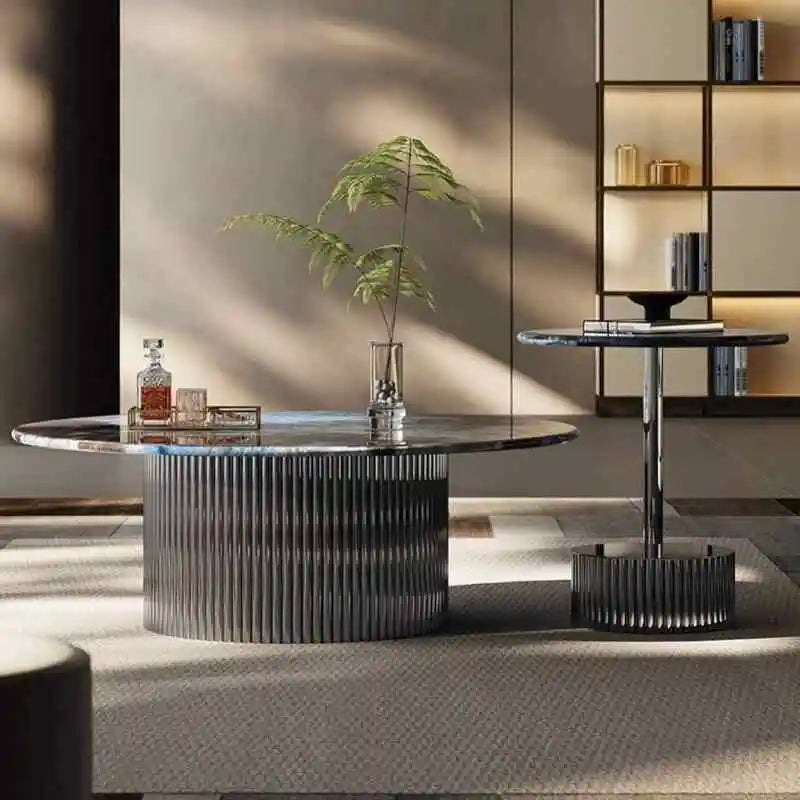 Metal Nordic Coffee Table Dual-Tier Round Top — Luna Grey | KIMLUD