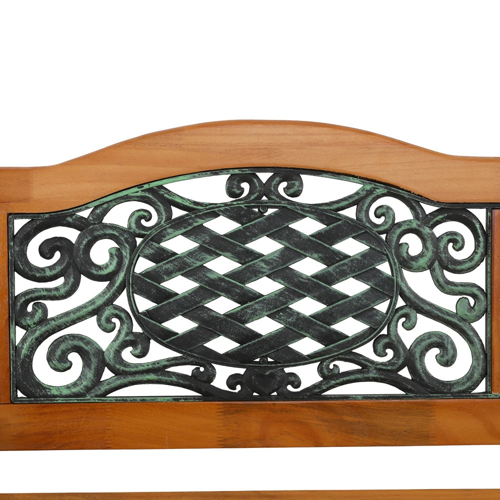 Modern 49" Outdoor Patio Park Garden Bench Furniture with Hardwood Slats and Cast Iron Frame