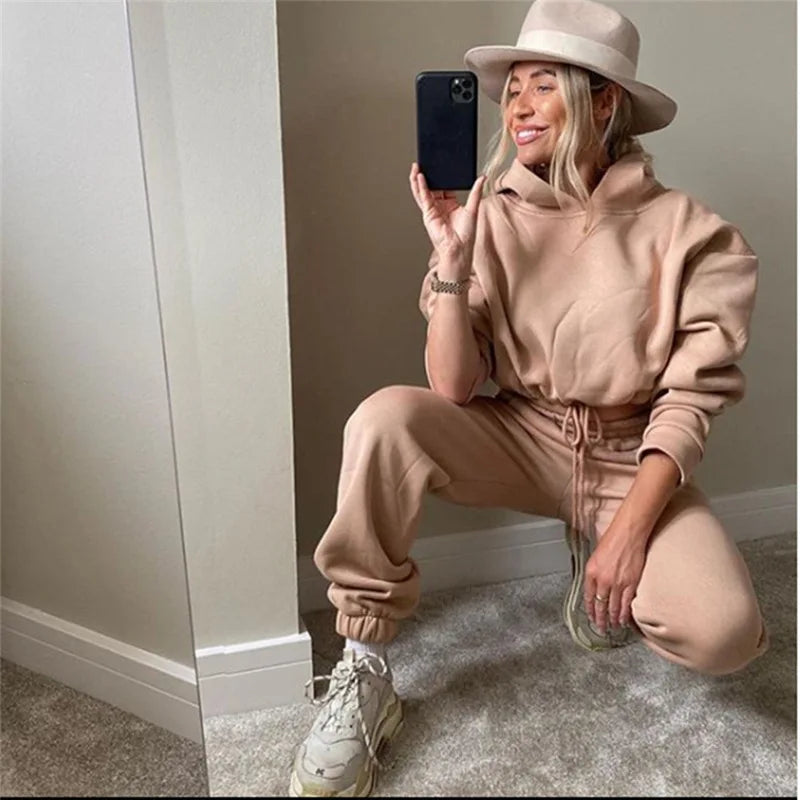 Zippered Two-Piece Tracksuit Set With Sculptural Comfort For Winter City Lounging — Powder-Blue | KIMLUD