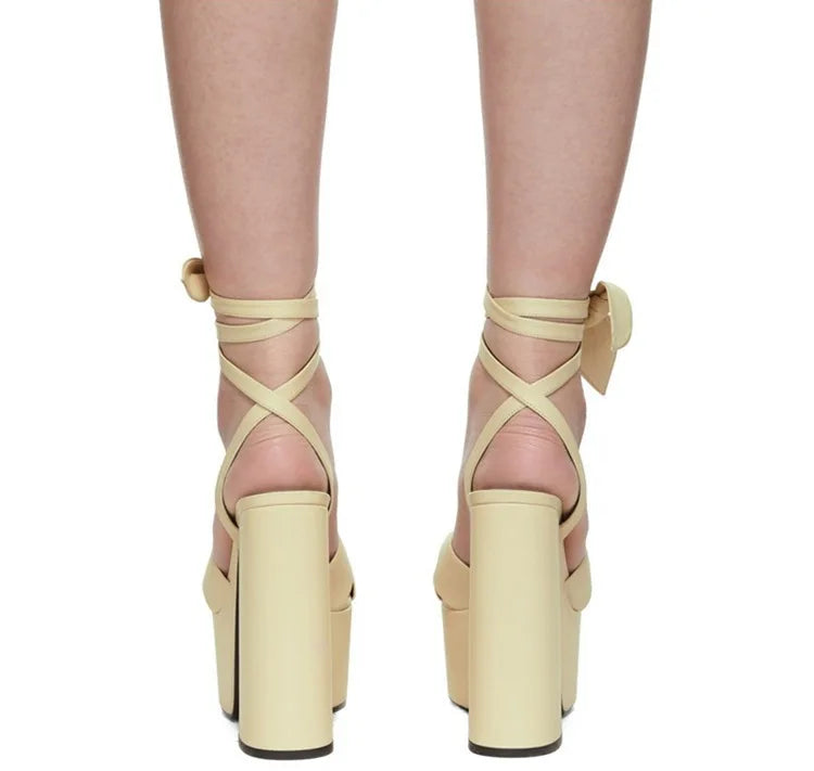 Microfiber Platform High Heel Sandals With Bow — Red | KIMLUD