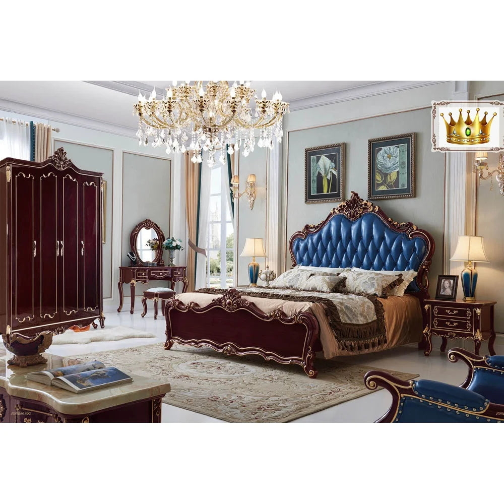 Classic King Size European Style Wood Bedroom Set Royal Luxury Furniture with Storage