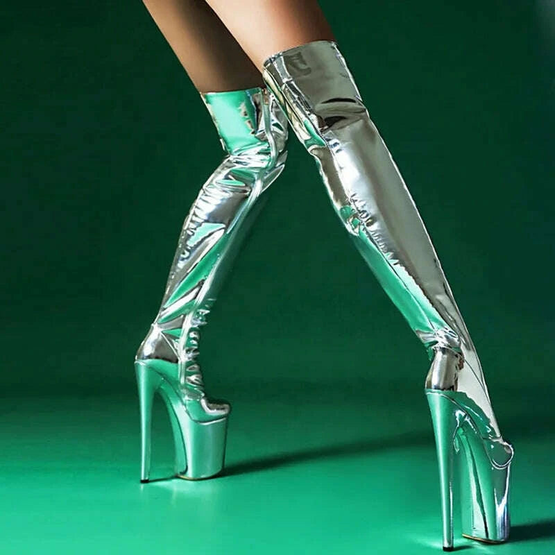 KIMLUD, Super High Women Patent Thigh High Platform Shoes Ladies Over Knee Boots Stiletto Night Club Pole Dancer Long Booties, KIMLUD Womens Clothes