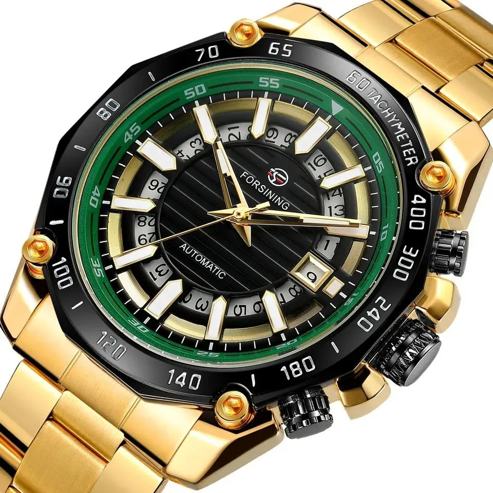 FORSINING New Automatic Mechanical Watch for Men Stainless Steel Waterproof Skeleton Watches Business Luxury Gold Wristwatches