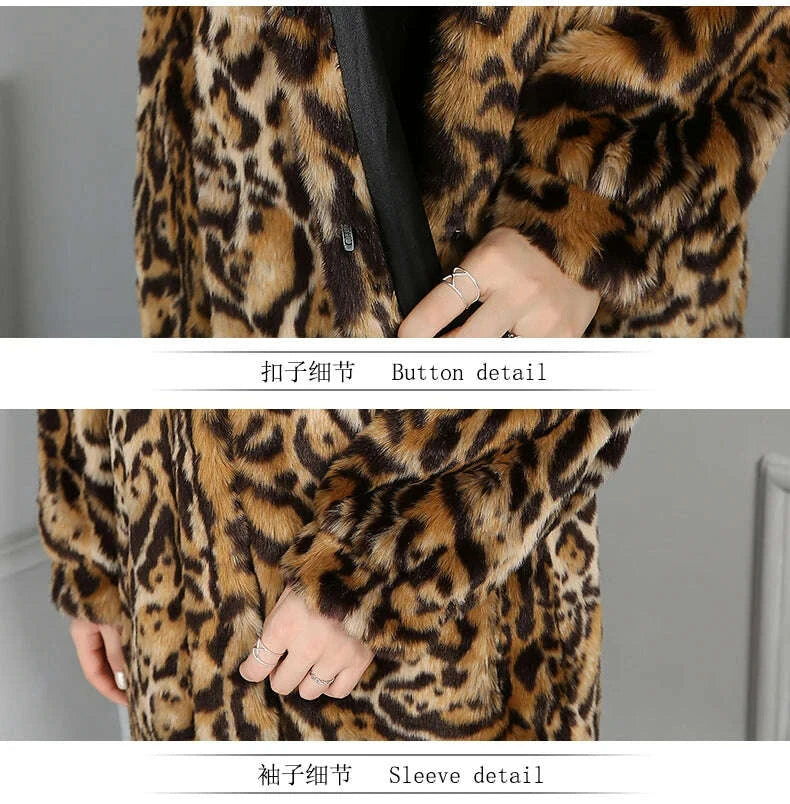 KIMLUD, Nerazzurri Autumn Winter Long Thick Warm Colorful Leopard Print Fluffy Faux Fur Coat Women Stand Collar Luxury Furry Overcoat, KIMLUD Womens Clothes