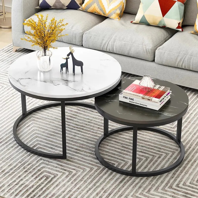 Black Marble Nesting Coffee Table Set Nordic Style — Gold | KIMLUD