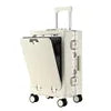 Aluminium Front Opening Luggage Case With Multifunction Password Lock And Cup Holder — Cool Silver | KIMLUD