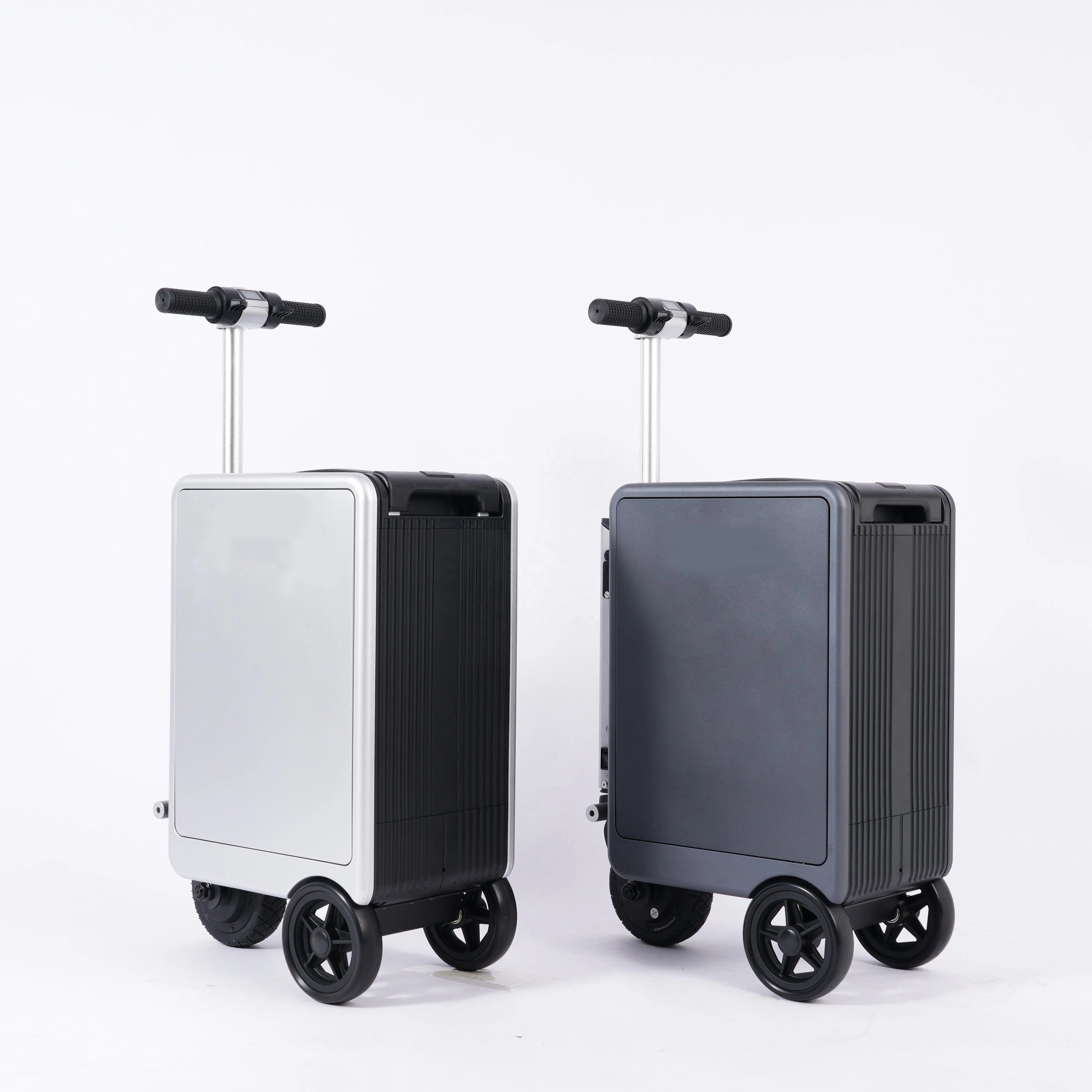 Smart ABS Luggage Scooter Bluetooth USB Charging Travel Trolley — Metallic Silver | KIMLUD
