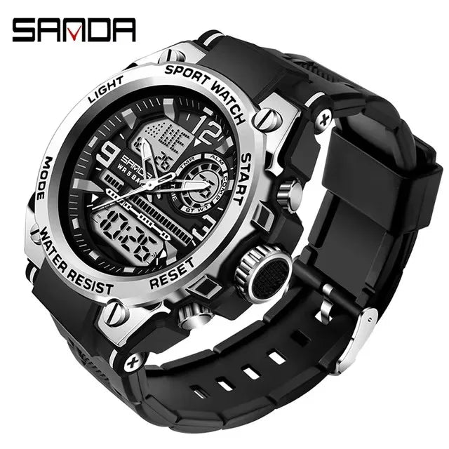 SANDA 6024 2025 Top Brand Men's Digital Watches 5ATM Waterproof Sport Wristwatch Quartz Watch for Men Clock Relogio Masculino