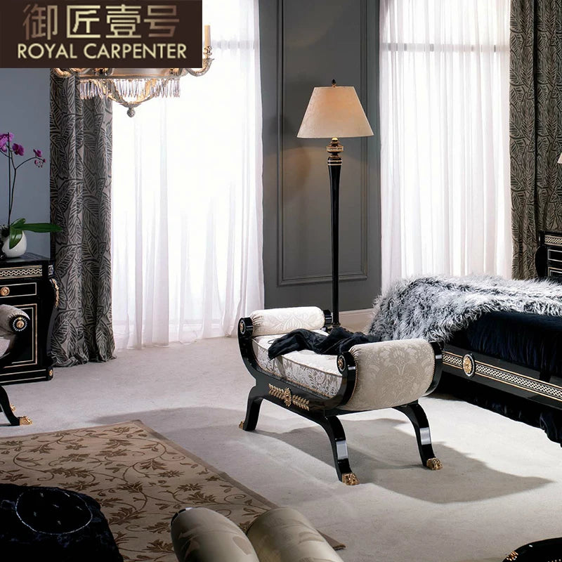 European Style Solid Wood 1.8m Double Bed Carved Princess Design Leather Bed for Master Bedroom Genuine Leather Soft Wedding Bed