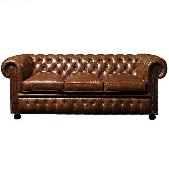 PU Leather Chesterfield Sofa Set 3 2 1 Seater With European Craftsmanship And Solid Wood Frame — Mustard Yellow | KIMLUD