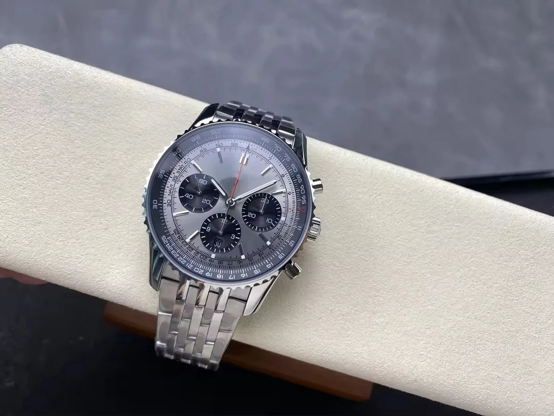 Men's Luxury Timing Watch 43mm Six Eye Exquisite Stainless Steel Strap Aviation Designer Customized Watch