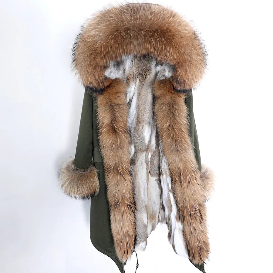 2024 Maomaokong Women coat parkas natural Fox fur collar real Fur coat X-Long jacket Rabbit fur lining winter coats 2021