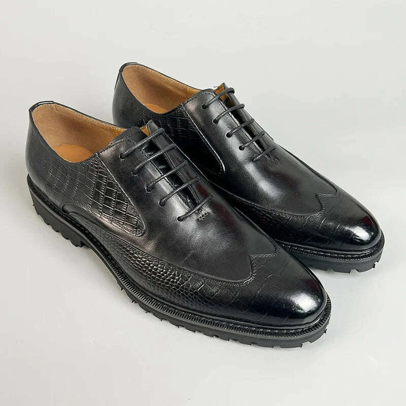 KIMLUD, Men Dress Formal Shoes Genuine Leather Office Shoe for Business Social Elegant Handmade Printing Oxfords Lace up Shoes, KIMLUD Womens Clothes