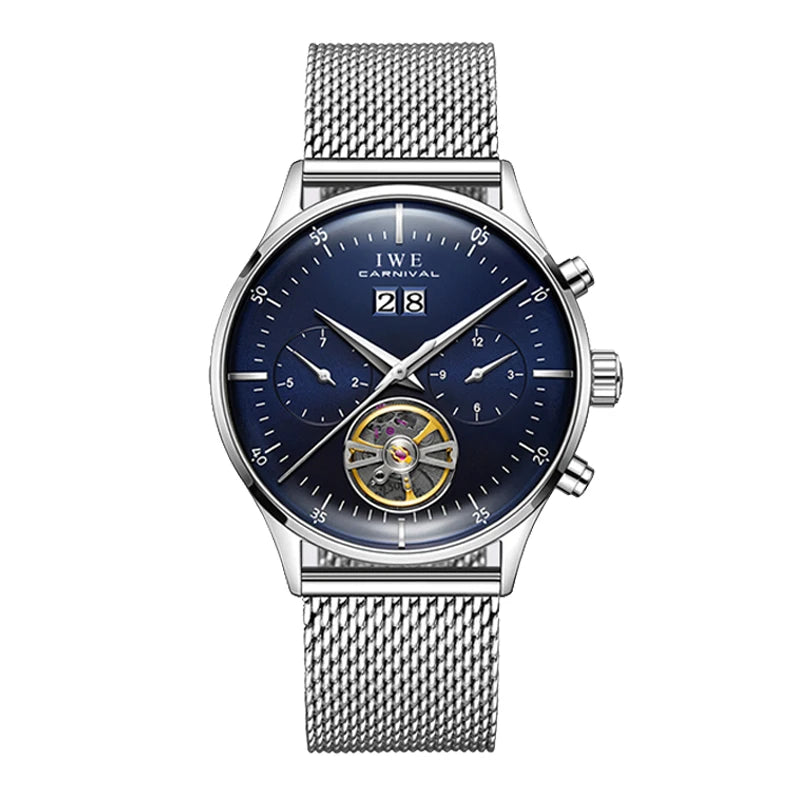 CARNIVAL Skeleton Tourbillon Watches Men Fashion Casual Waterproof Men Rose Gold Automatic Mechanical Watch Relogios Masculino
