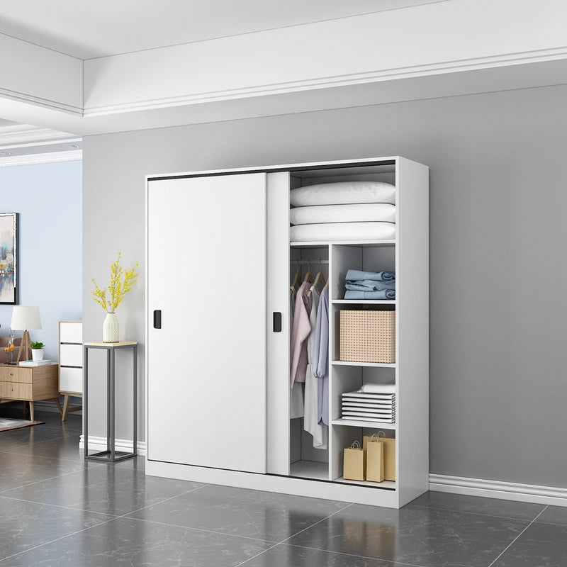 Wooden Wardrobe Minimalist Modern Bedroom Cabinet With Sliding Doors — White | KIMLUD
