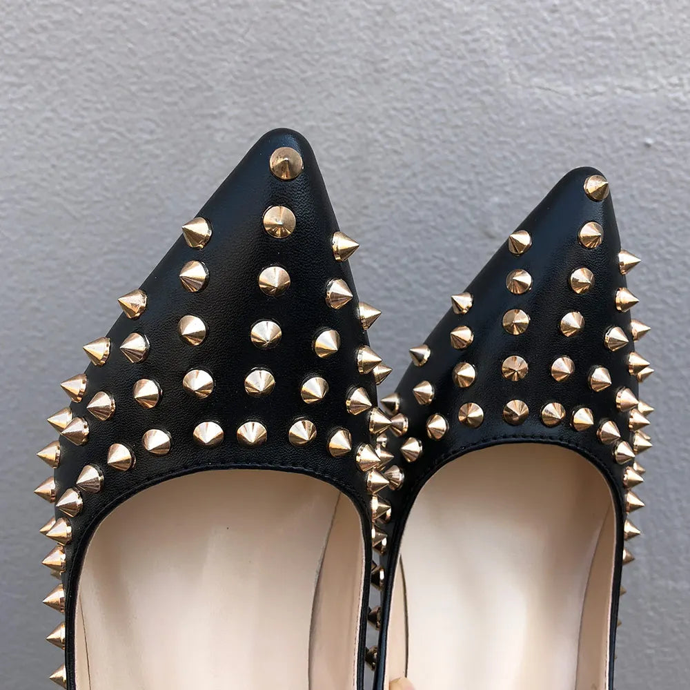 Veowalk Silvet Gold Revits Women Sexy 12cm Pointed Toe High Heels Ladies Shallow Stiletto Pumps Shiny Wedding Party Dress Shoes